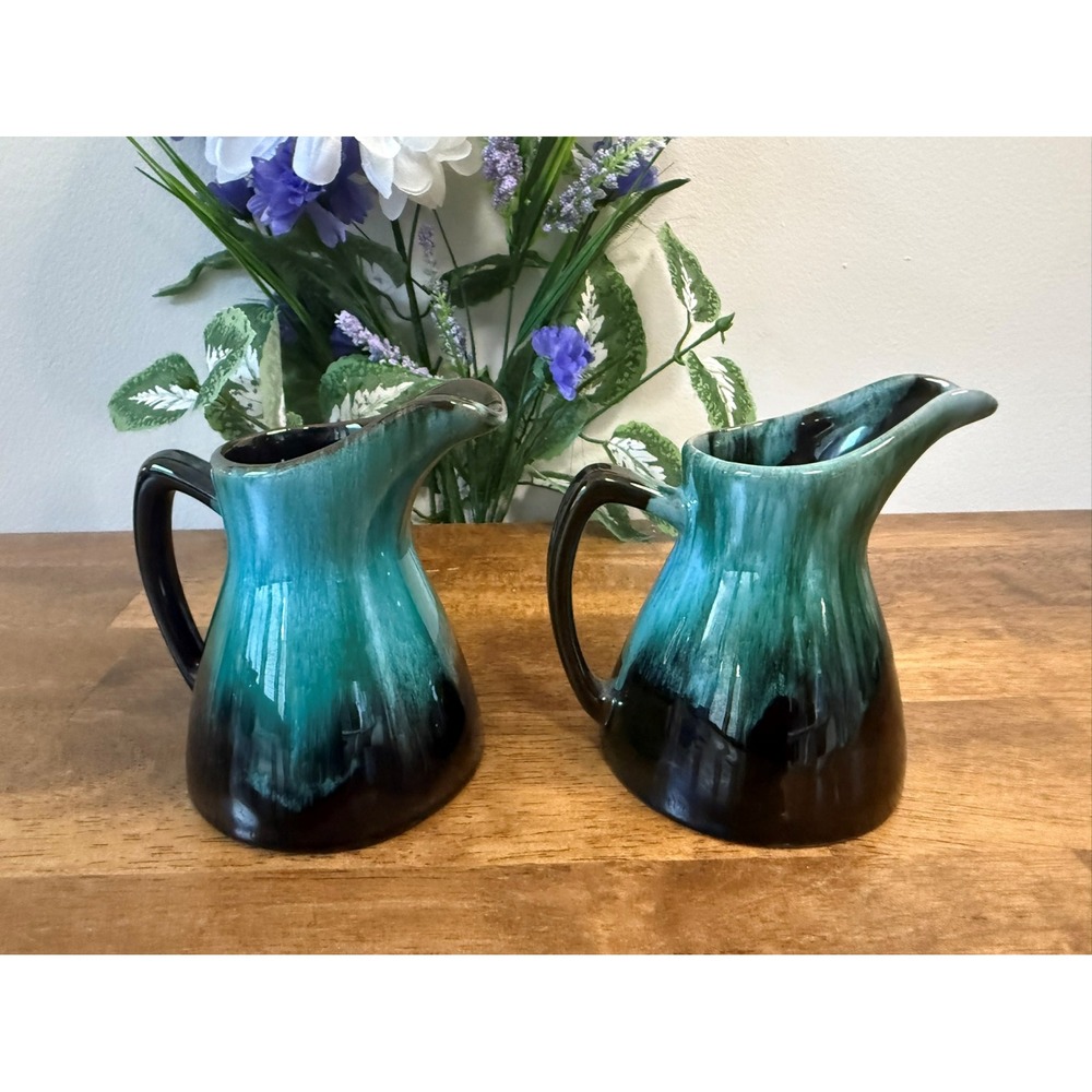 Blue Mountain Pottery Canada‎ Green Drip Glaze Creamer Pitcher Set Vintage MCM